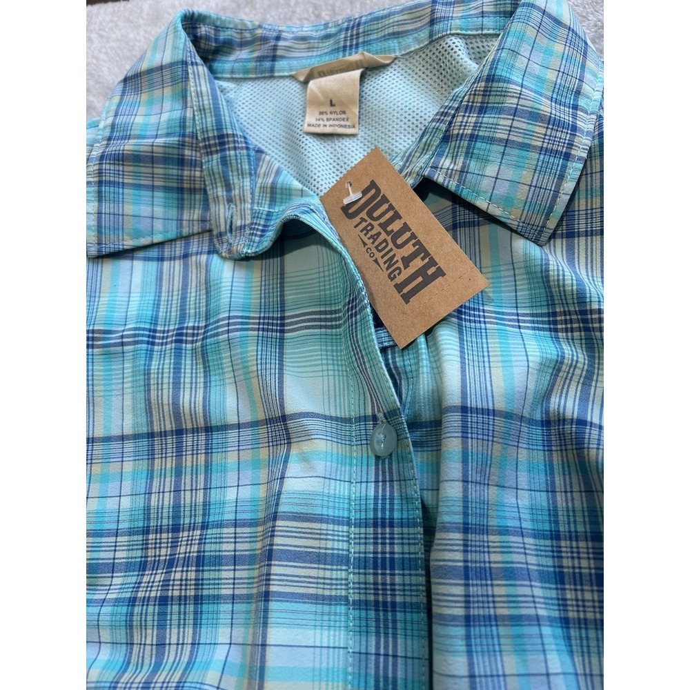 Duluth Trading Co Long Sleeve Womens M Blue Plaid Vented Fishing Shirt